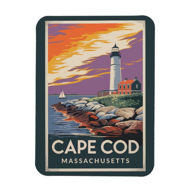 Íman Cabo Cod Massachusetts Ilustração Arte de Viagem (Vertical)