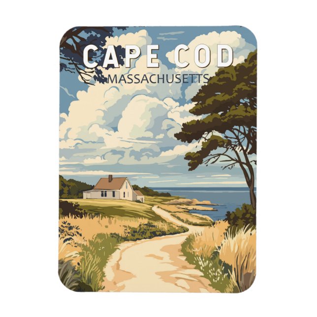 Íman Cabo Cod Massachusetts Viagem Arte Vintage (Vertical)