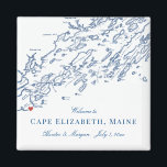 Íman Cabo Elizabeth Maine Mapa Elegante Favor do Casame<br><div class="desc">Encomendamento rápido e fácil! Esses imãs de casamento do Cabo Elizabeth, Maine map são perfeitos para receber seus convidados fora da cidade com favores de bolsa de boas-vindas, ou personalizá-los para sua festa de casamento. Perfeito para casamentos no Purpoodock Club ou Inn perto do Mar. Mova o coração clicando em...</div>