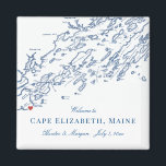 Íman Cabo Elizabeth Maine Mapa Elegante Favor do Casame<br><div class="desc">Encomendamento rápido e fácil! Esses imãs de casamento do Cabo Elizabeth, Maine map são perfeitos para receber seus convidados fora da cidade com favores de bolsa de boas-vindas, ou personalizá-los para sua festa de casamento. Perfeito para casamentos no Purpoodock Club ou Inn perto do Mar. Mova o coração clicando em...</div>
