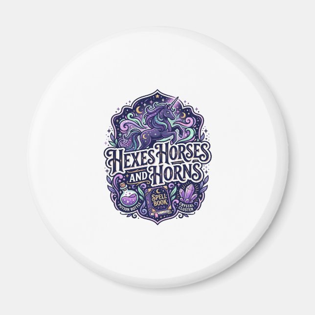 Íman Cabra Unicórnio Hexes Cavalos e Chifres POD Pronto (Frente)