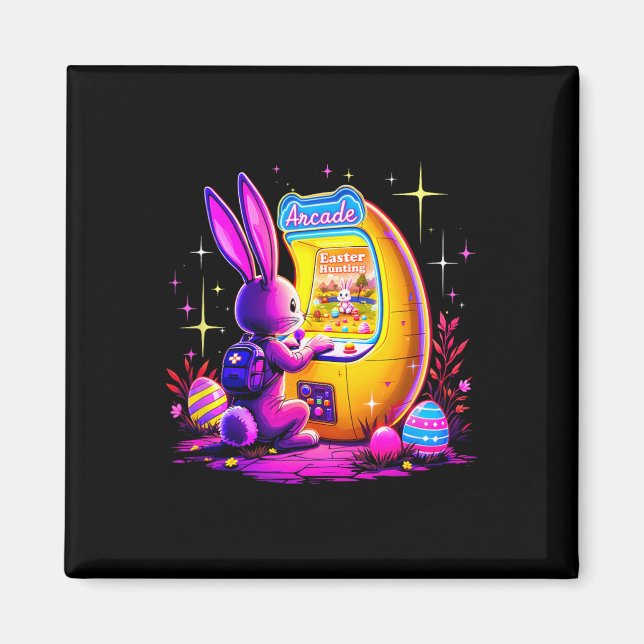 Íman Caça de Páscoa Arcade - Bunny Gamer Estilo Retro d (Frente)