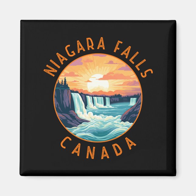 Íman Cachoeira de Niagara Canadá Círculo Retro Envelhec (Frente)