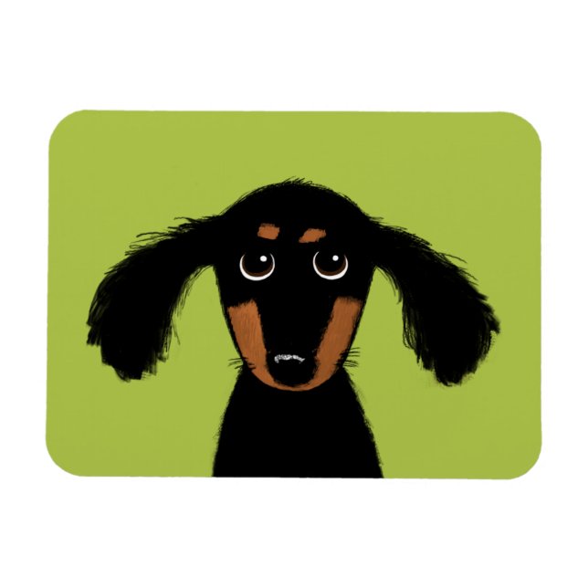 Íman Cachorrinho Dachshund Fofo de Cabelo Comprido (Horizontal)