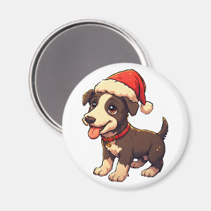 Íman Cachorrinho de Natal Fofo e Alegre com Chapéu de P