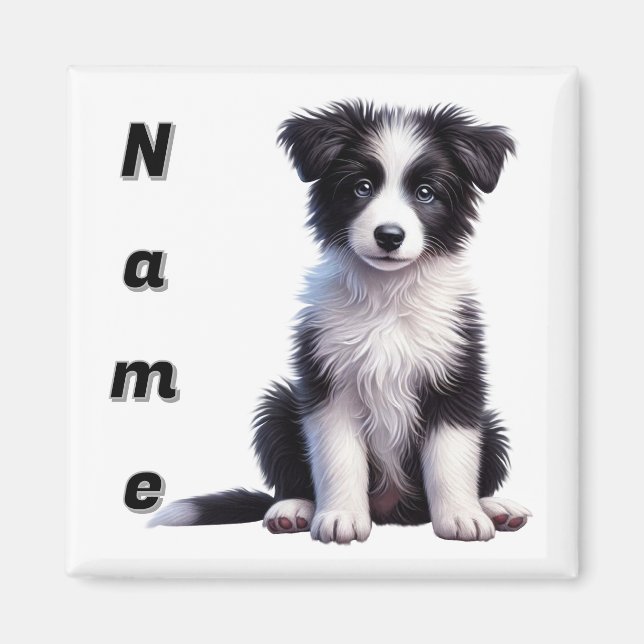 Íman Cachorrinho Personalizado Border Collie Fofo (Frente)