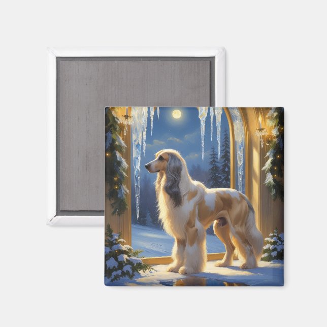 Íman Cachorro Afegão com Luzes de Natal Feriado (Front/Back)