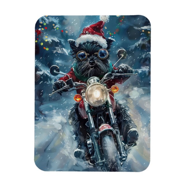 Íman Cachorro Affenpinscher Pilotando Motocicleta Natal (Vertical)