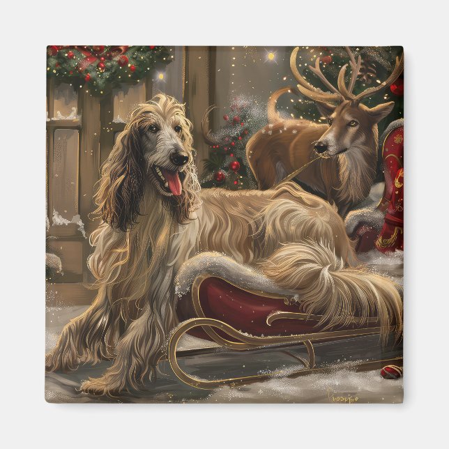 Íman Cachorro Afghan Hound Natal Festivo (Frente)
