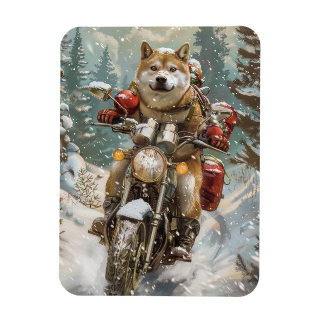 Íman Cachorro Akita Pilotando Moto Natal (Vertical)