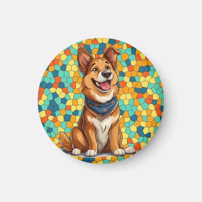 Íman Cachorro alegre em estilo de desenho animado (Frente)