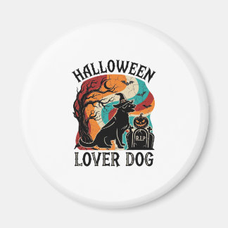 Íman Cachorro Amante do Halloween Chapéu de Bruxa Lápid