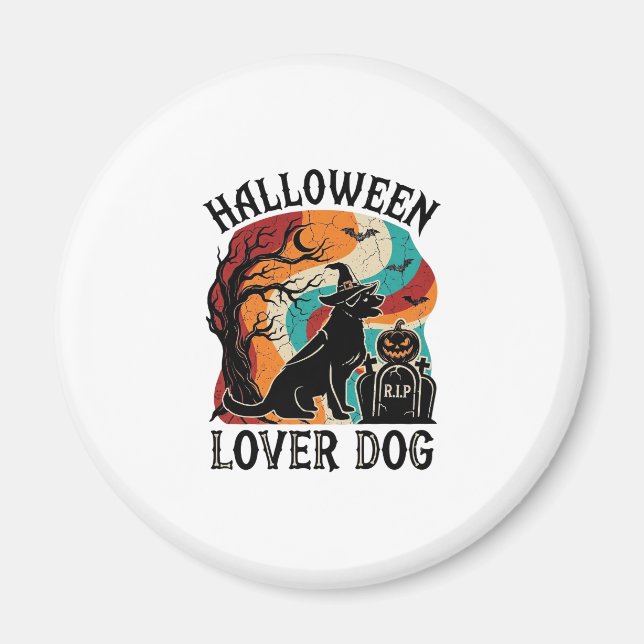 Íman Cachorro Amante do Halloween Chapéu de Bruxa Lápid (Frente)