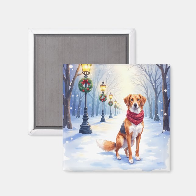 Íman Cachorro Americano Foxhound Poste de Luz Nevado em (Front/Back)