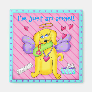 Íman Cachorro Anjo Bonito com Asas a Rosa