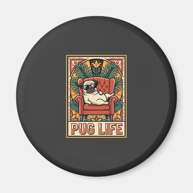 Íman Cachorro Arte Popular Retro Pug Life (Frente)