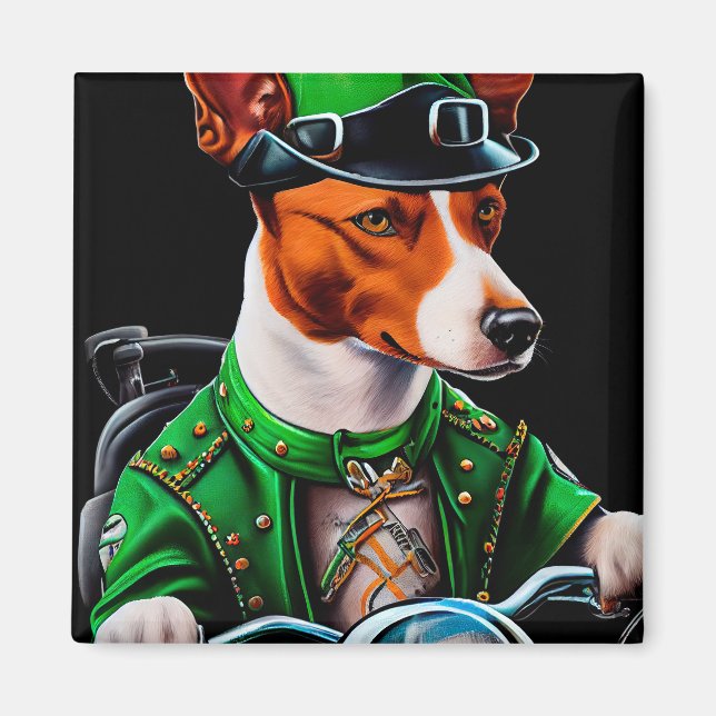 Íman Cachorro Basenji andando de bicicleta no Dia de Sã (Frente)