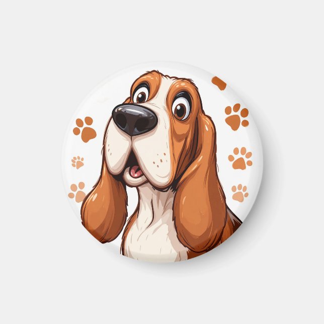 Íman Cachorro Basset Alegre com Impressões de Pata Lara (Frente)