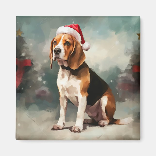 Íman Cachorro Beagle na Neve Natal (Frente)