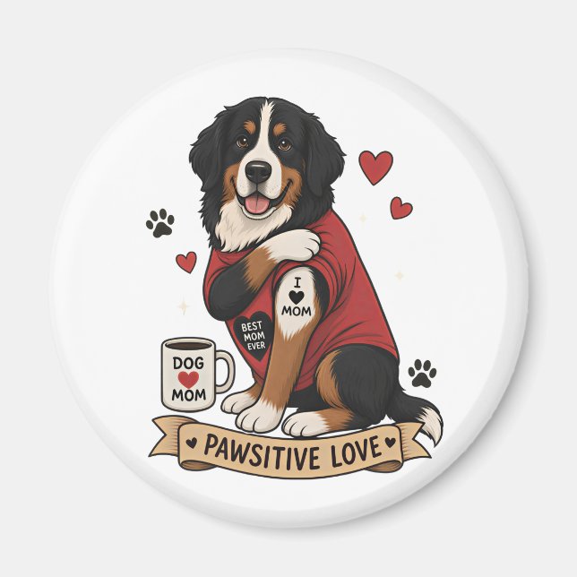 Íman Cachorro Bernês com Ilustração de Tatuagem Eu Amo  (Frente)