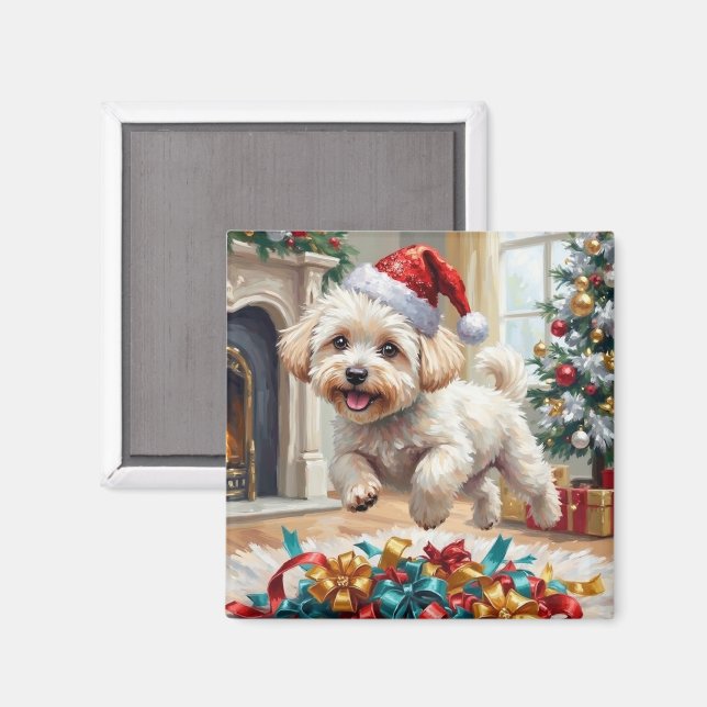Íman Cachorro Bichon Frise Fofo Natal Alegre (Front/Back)