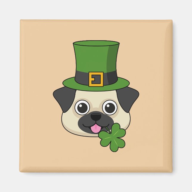 Íman Cachorro bonito com chapéu verde e Rua de Shamrock (Frente)