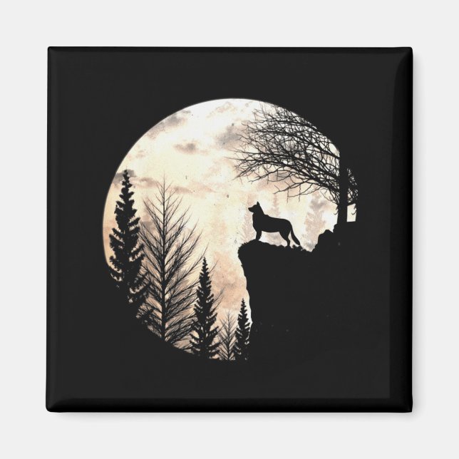 Íman Cachorro Border Collie Engraçado Assustador e Lua  (Frente)