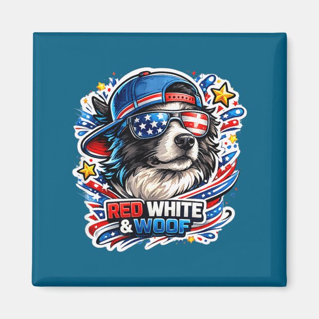 Íman Cachorro border collie engraçado vermelho branco e (Frente)