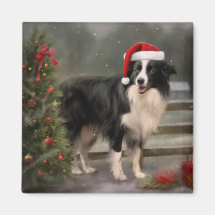 Íman Cachorro Border Collie na Neve Natal