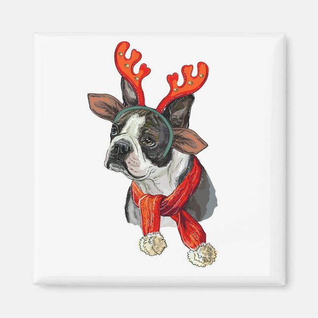 Íman Cachorro Boston terrier de Natal (Frente)