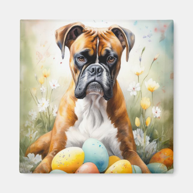 Íman Cachorro Boxer com Ovos de Páscoa Feriado (Frente)