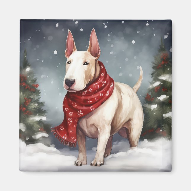 Íman Cachorro Bull Terrier na Neve Natal (Frente)