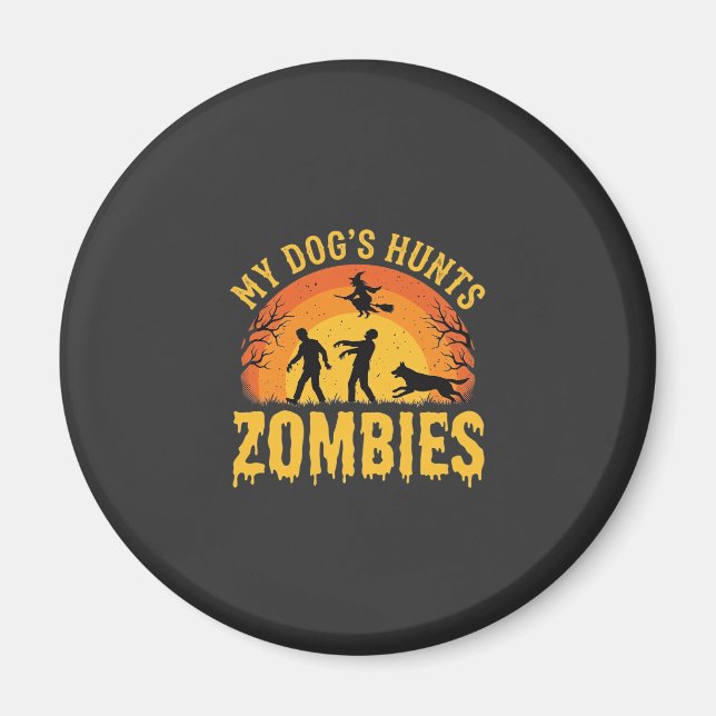 Íman Cachorro Caça Zombies Design de Halloween (Frente)