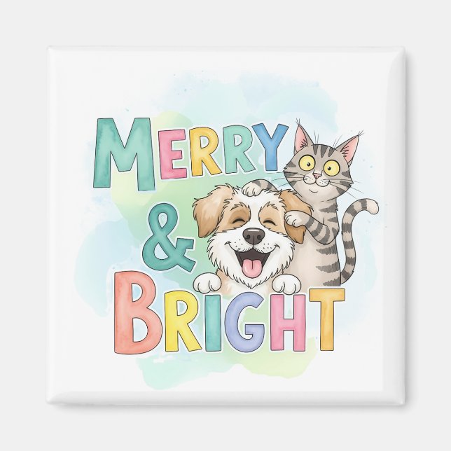 Íman Cachorro Cachorro e Feliz de Gato e Brilho (Frente)