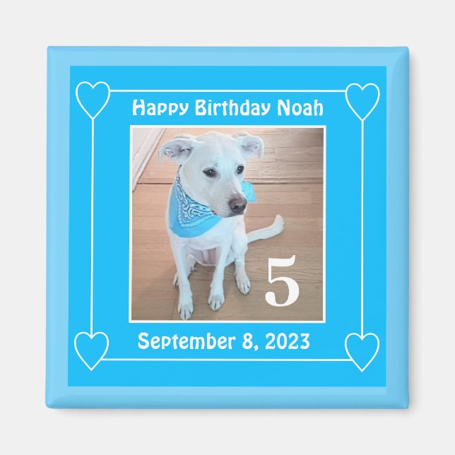 Íman Cachorro Cachorro Feliz Aniversário Número 5 Azul (Frente)