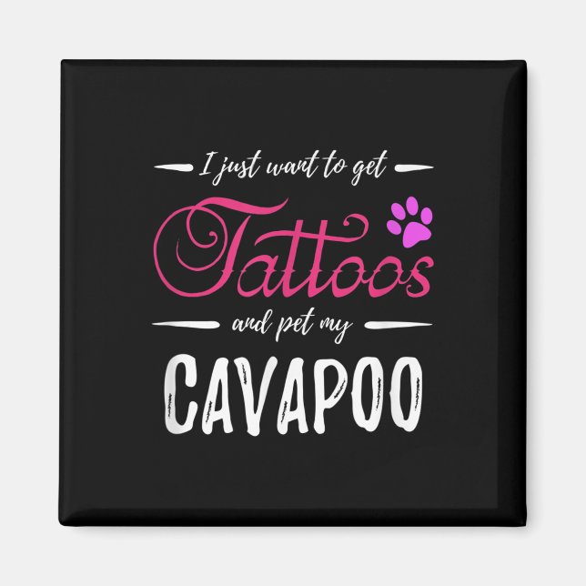 Íman Cachorro Cavapoo Lover Tatuagem Engraçada Cachorro (Frente)