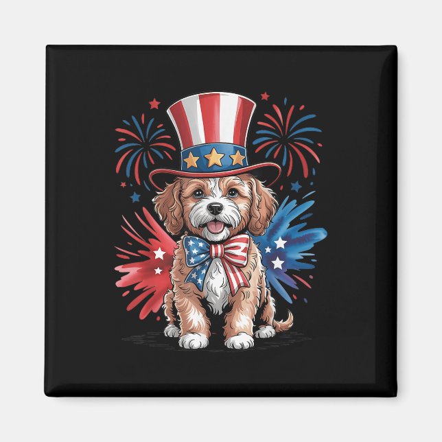 Íman Cachorro Cavapoo Patriótico Dia da Independência d (Frente)