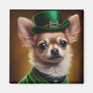 Íman Cachorro Chihuahua vestido para o Dia de São Patrí