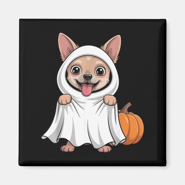 Íman Cachorro Chihuahua Vestindo um Fantasma Branco Dis (Frente)