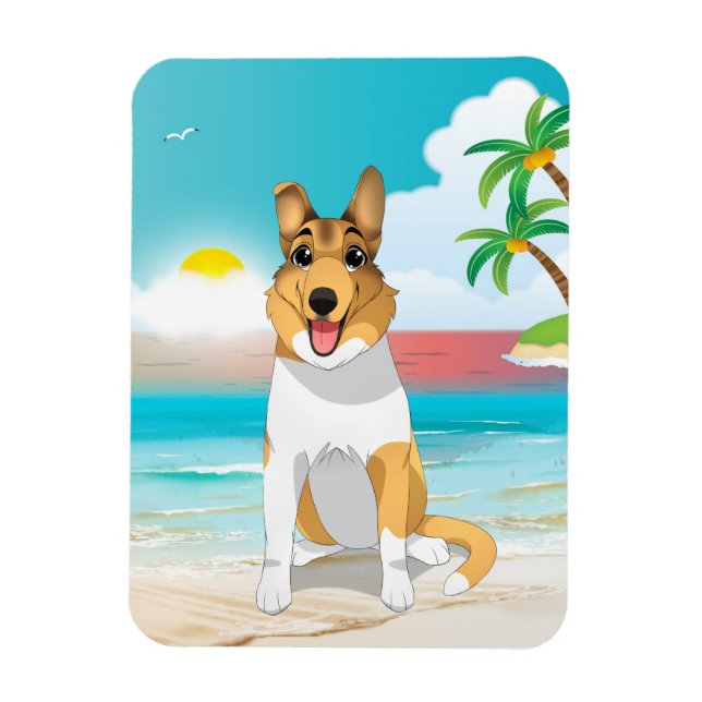 Íman Cachorro Collie Suave na Praia (Vertical)