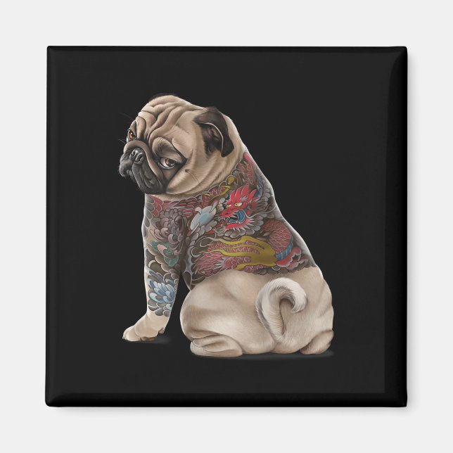 Íman Cachorro Com Tradicional Tatuagem De Dragão Japonê (Frente)