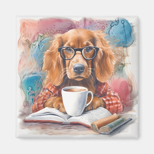Íman Cachorro com uma taça de chocolate quente