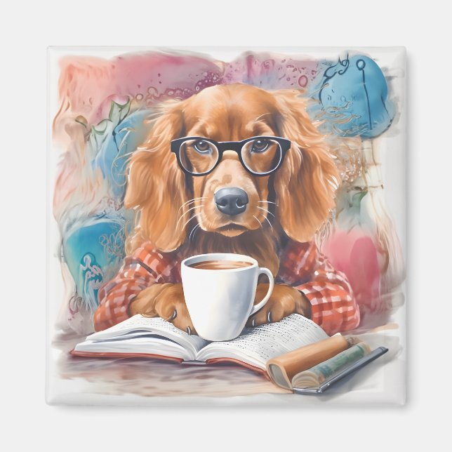 Íman Cachorro com uma taça de chocolate quente (Frente)