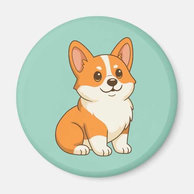 Íman Cachorro Corgi Fofo Verde (Frente)