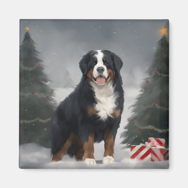Íman Cachorro da Montanha Bernese no Natal da Neve (Frente)