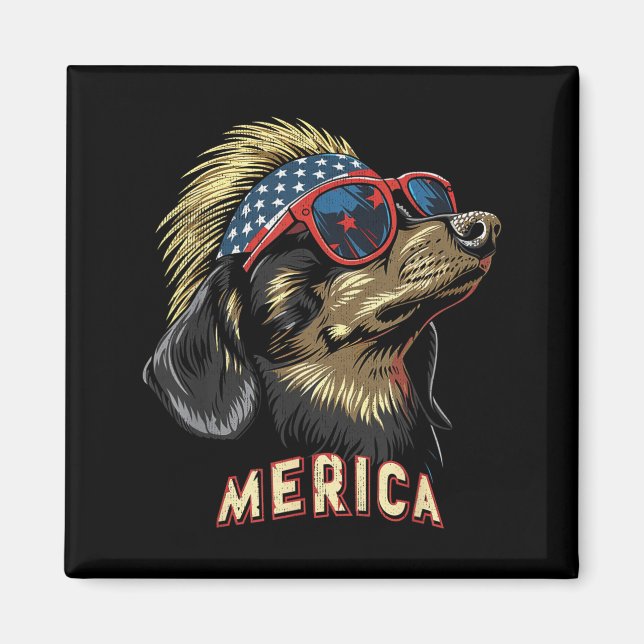 Íman Cachorro Dachshund - Bandeira Americana Engraçada  (Frente)