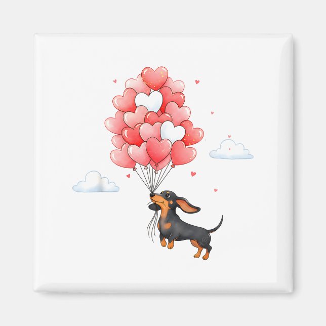 Íman Cachorro Dachshund Fofinho Coração de Balão Dia do (Frente)