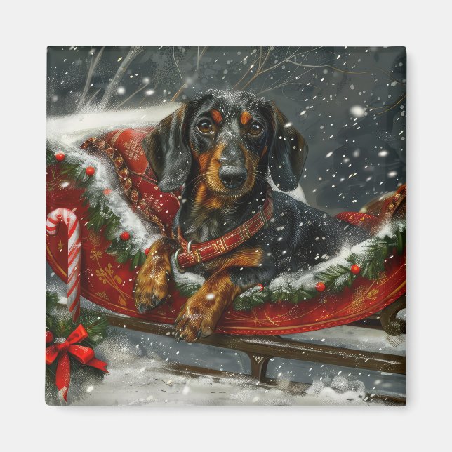 Íman Cachorro Dachshund Natal Festivo (Frente)