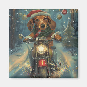 Íman Cachorro Dachshund Pilotando Moto Natal