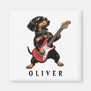 Íman Cachorro Dachshund Rocker Legal Tocando Guitarra E